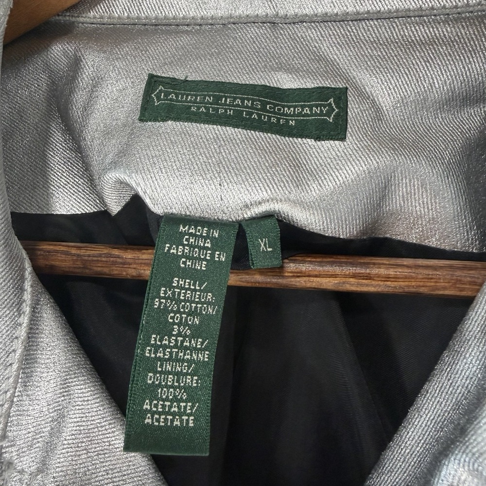 Ralph Lauren Jeans Co Womens Soirée Silver Y2k‎ Metallic Jacket VTG XL *FLAWS - Picture 5 of 12